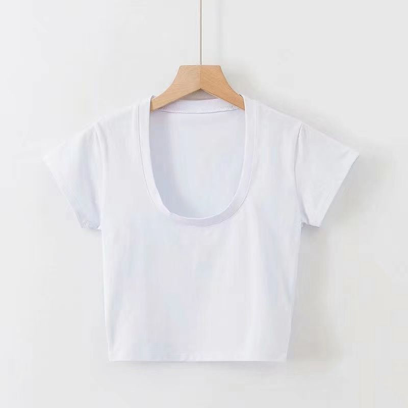 Summer Solid Color Slim-fit Sexy Short Sleeve U-neck T-shirt