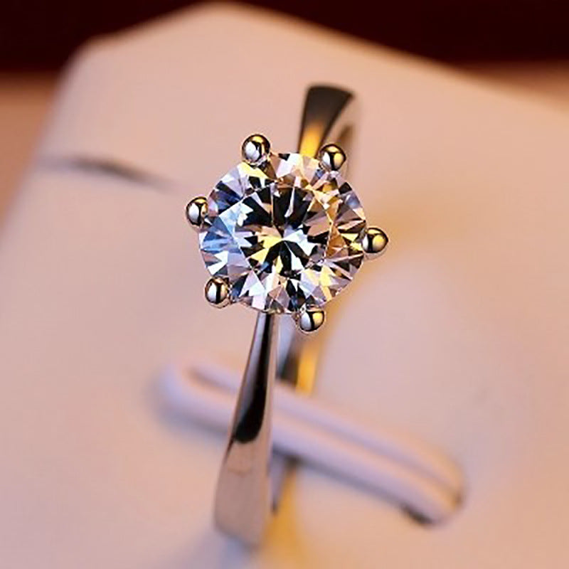 Six-claw inlaid zircon ring live ring wedding ring