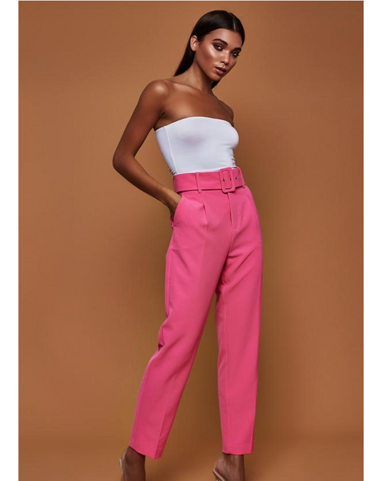 autumn casual pants high waist solid color straight trousers with belt