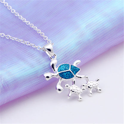 Three turtles necklace silver pendant