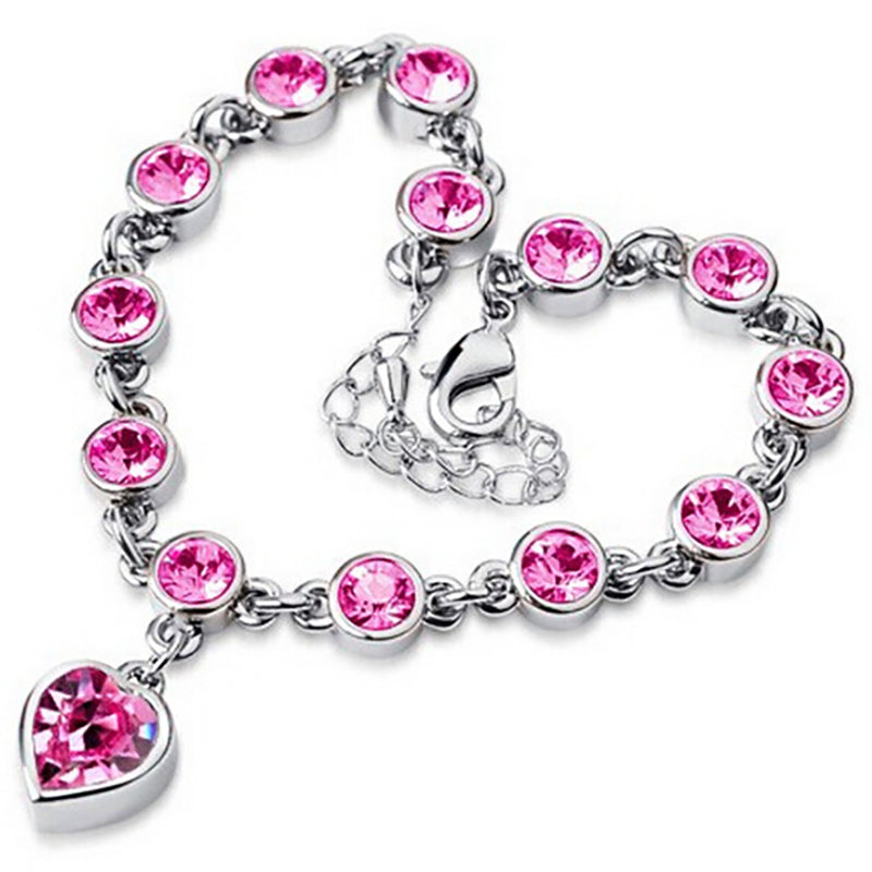 Crystal peach heart sparkling diamond bracelet