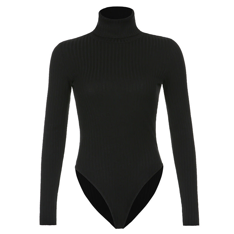 High-Neck Warm Solid Color Slim Long-Sleeved Bodysuit