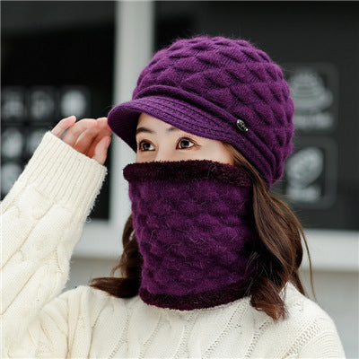 Plush thick warm ear protection scarf hat