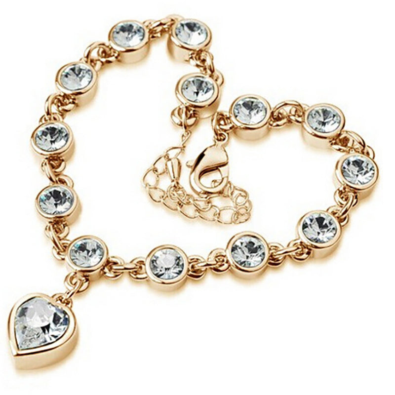 Crystal peach heart sparkling diamond bracelet