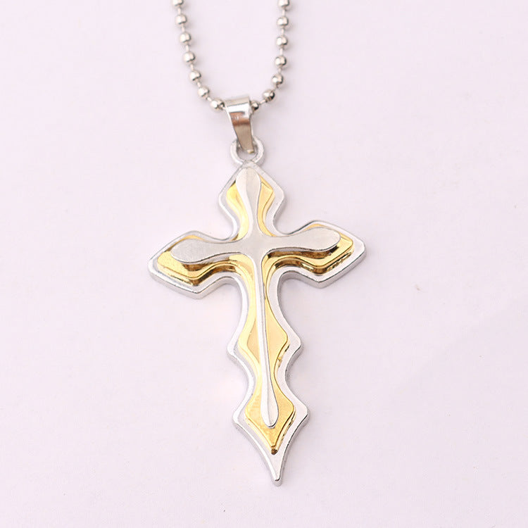 Three-tiered Blue and Black Cross Pendant Necklace Jewelry Gifts for Men