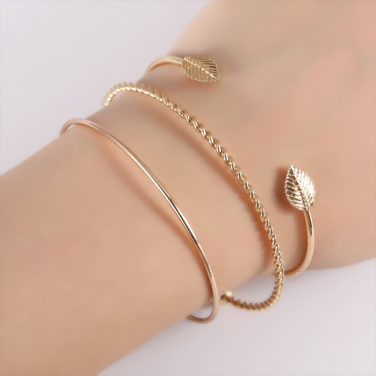 Simple leaf three-piece bracelet