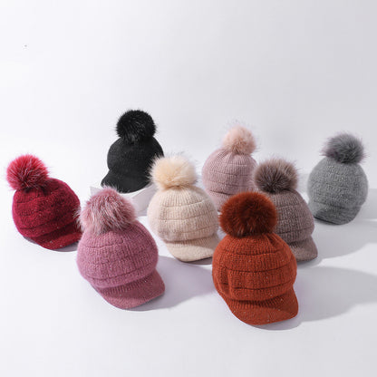 Rabbit Fur Ball Plus Velvet Warm Woolen Hat