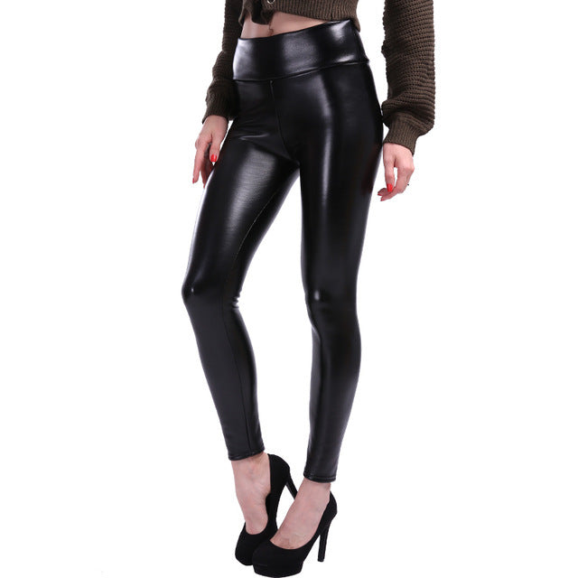 Autumn Winter Sexy Elastic Black Leather Shaper Leggings