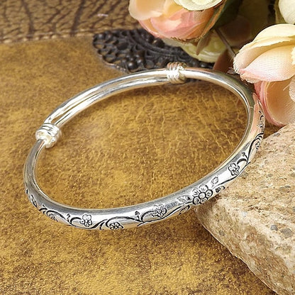 Silver Seedling Silver Solid Carved Bracelet