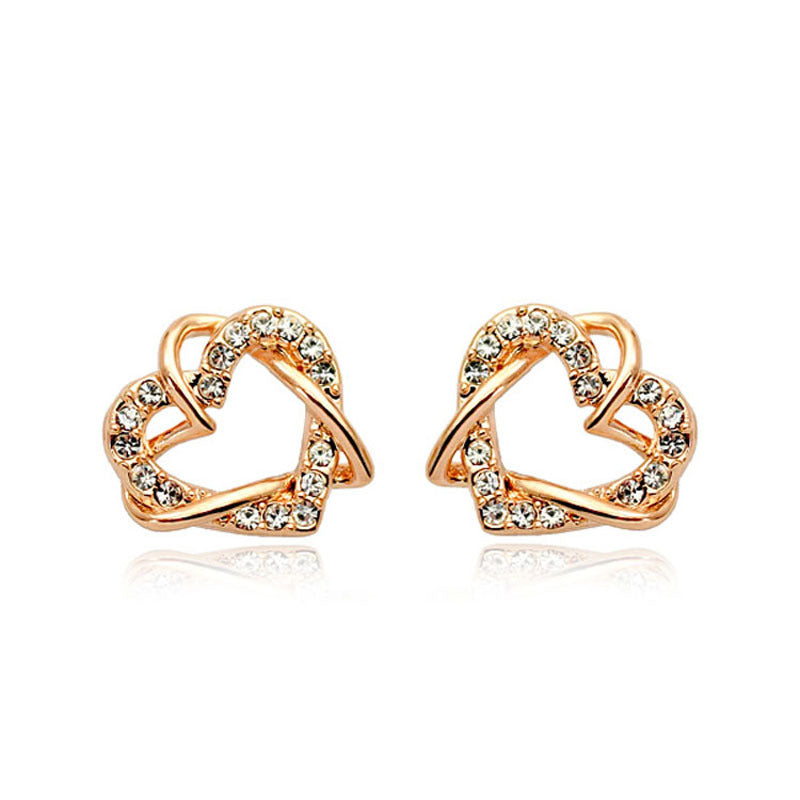 Luxury Gold Heart Rose Gold Color Stud Earring