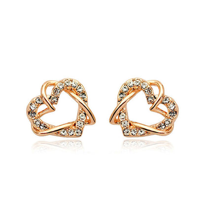 Luxury Gold Heart Rose Gold Color Stud Earring