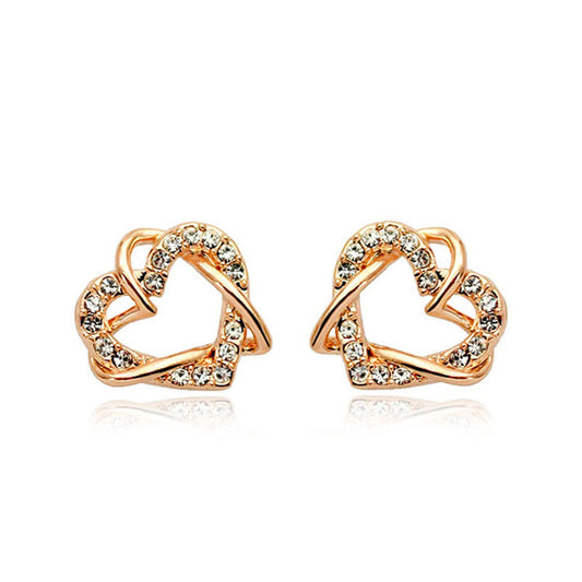 Luxury Gold Heart Rose Gold Color Stud Earring