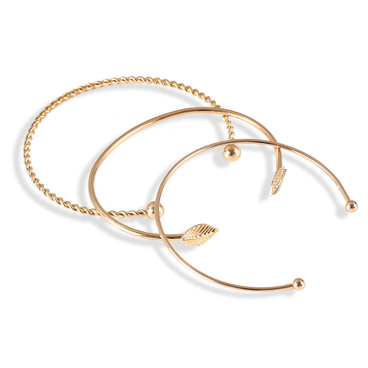 Simple leaf three-piece bracelet