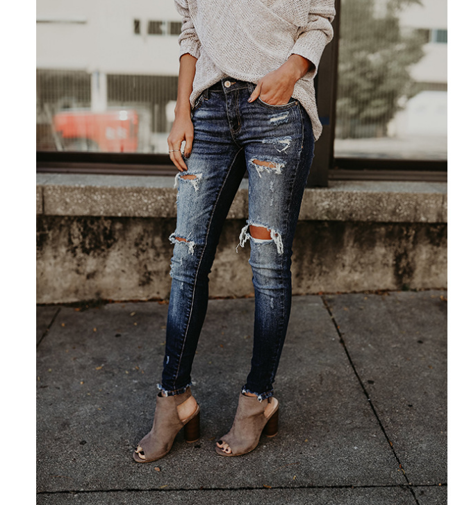 pierced feet, mid-rise jeans