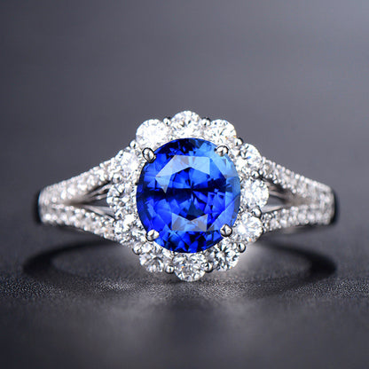 Flower Egg-shaped Sapphire Ring Hand Jewelry