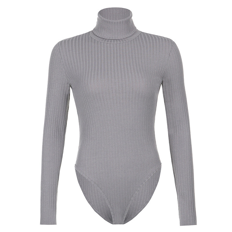 High-Neck Warm Solid Color Slim Long-Sleeved Bodysuit