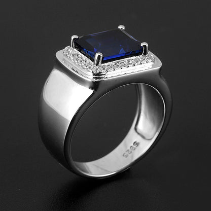 Inlaid sapphire live mouth ring