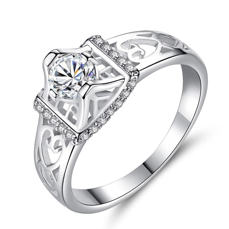 Hollow Love Heart Zircon Ring