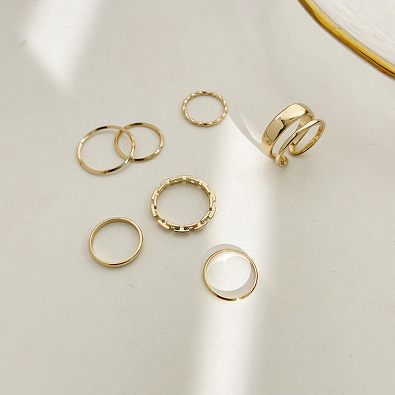 Cold Wind Minimalist Metal Ring 7-Piece Set