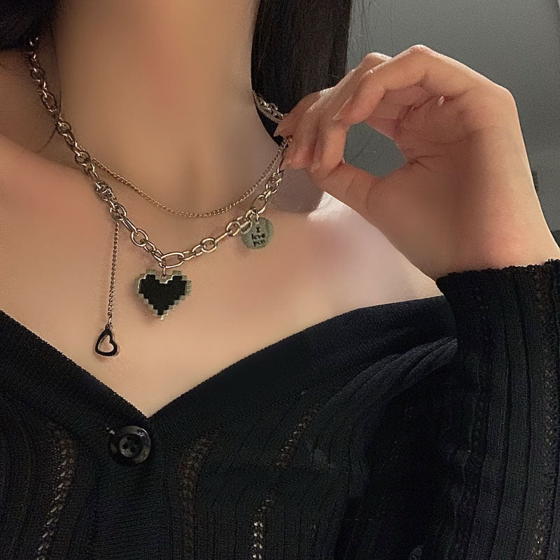 Titanium Steel Love Heart Clavicle Chain Double Layered Wear