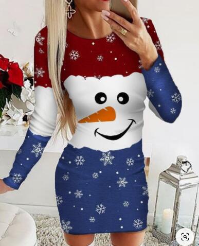 Christmas Long Sleeve Slim Dress