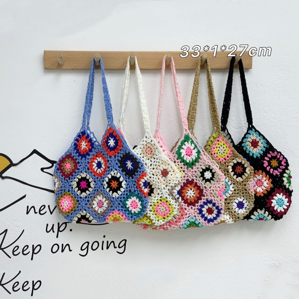 Handmade Hand Crochet Flower Woven Bag