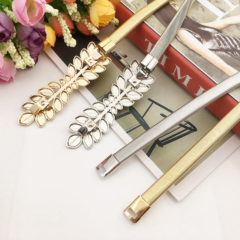 Fashionable Golden Leaf Elastic Waist Chain Decoration