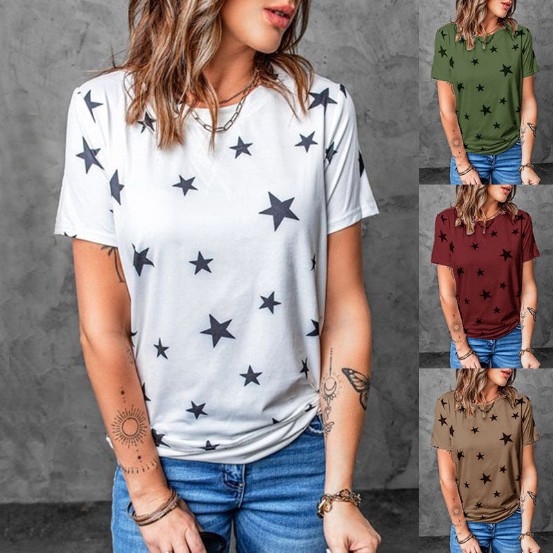 Round Neck Short Sleeves Printed T-shirt Top