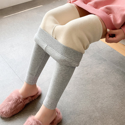 High-waisted Threaded Slim-fitting Thickened Warm Leggings