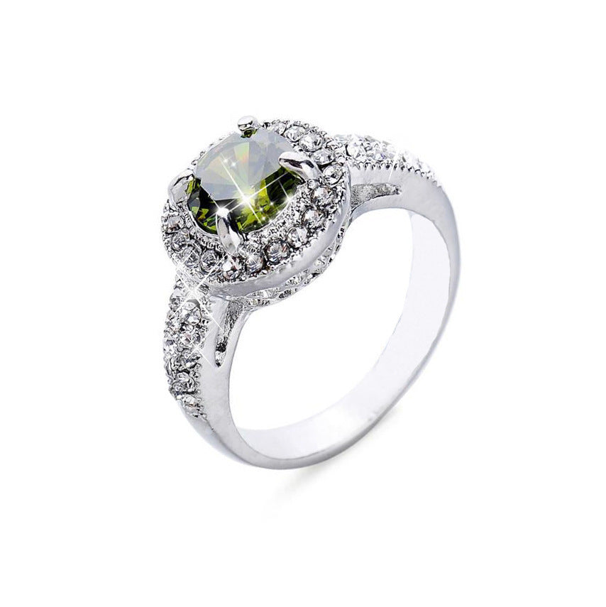 Flow Diamond Gemstone Crystal Green Zircon Ring