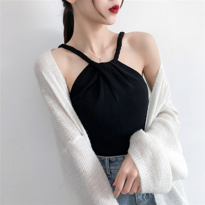 Off-the-shoulder Knitted Camisole Sexy Outer Wear