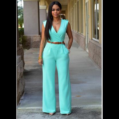 High Waist V-neck Wide-leg Pants Irregular Suit With Belt