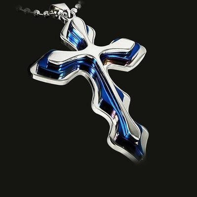 Three-tiered Blue and Black Cross Pendant Necklace Jewelry Gifts for Men