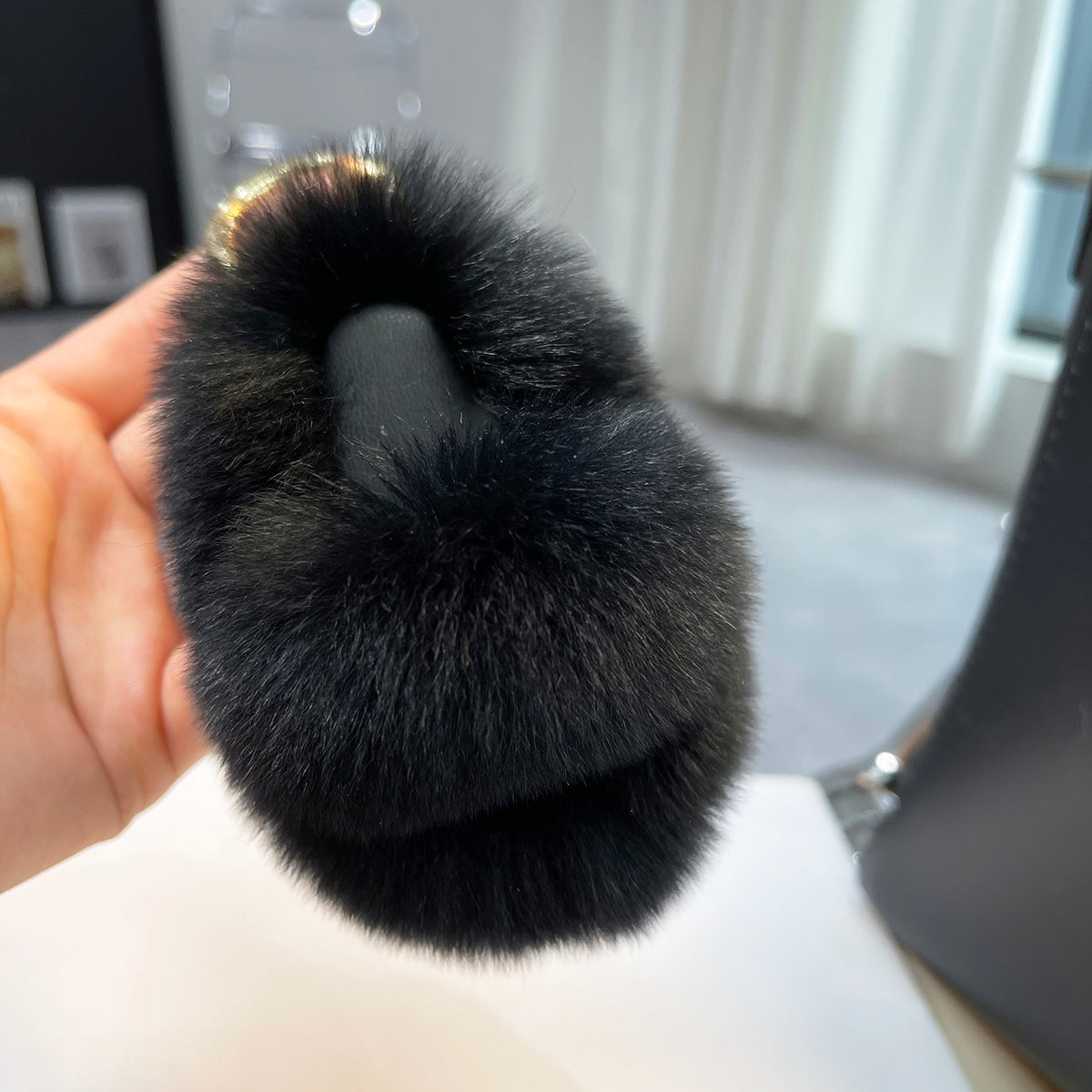 Real Rex Rabbit Fur Slippers Car Keychain