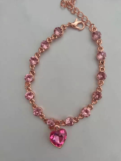 Crystal peach heart sparkling diamond bracelet