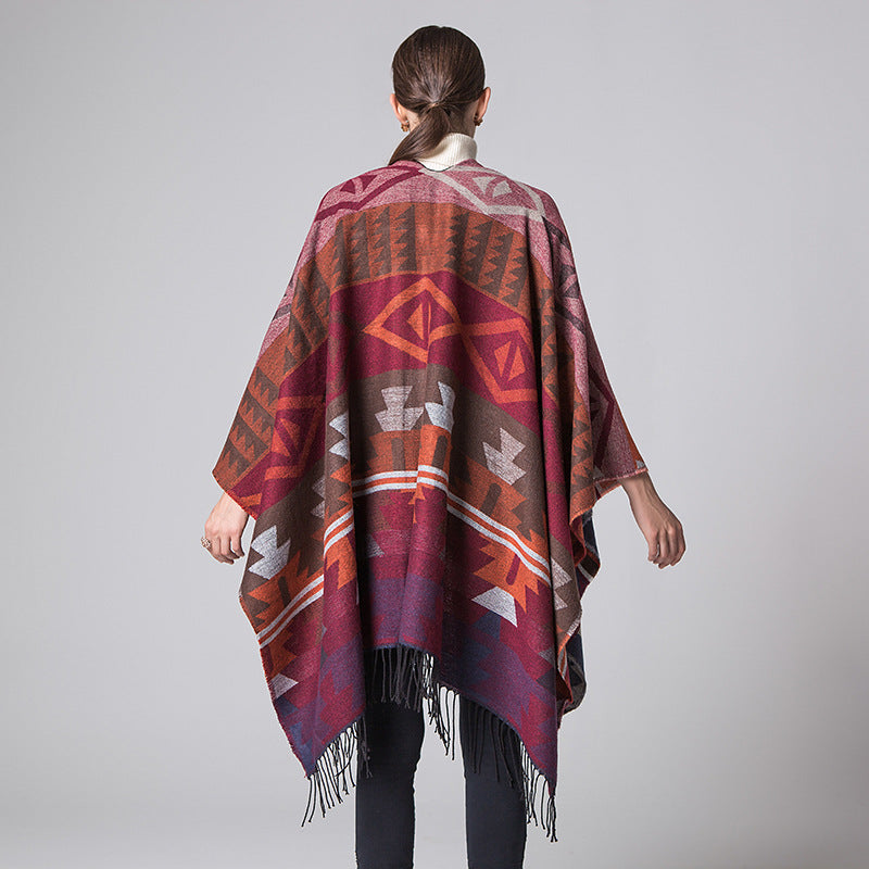 Indian geometric diamonds long thickening cashmere split shawl