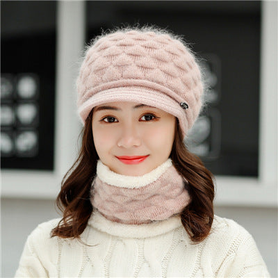 Plush thick warm ear protection scarf hat