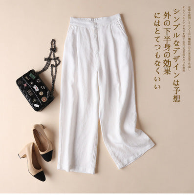 Cotton Linen Women's Wide Leg Thin Casual Pants