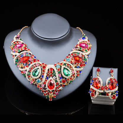 colorful bride necklace, earring set, alloy color plating