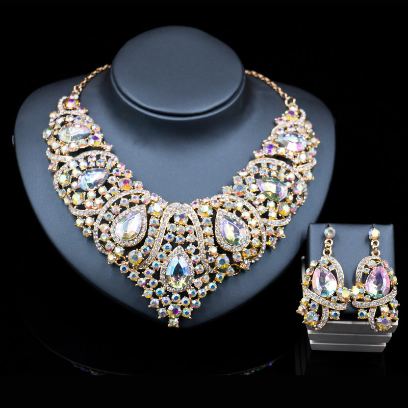 colorful bride necklace, earring set, alloy color plating