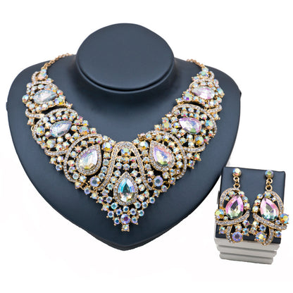 colorful bride necklace, earring set, alloy color plating