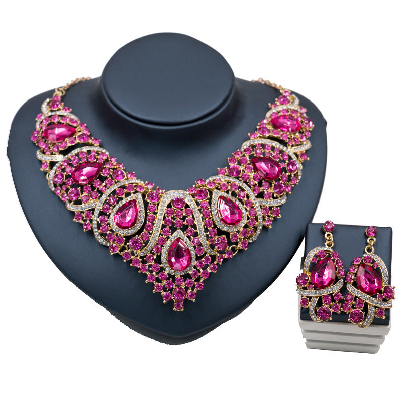 colorful bride necklace, earring set, alloy color plating