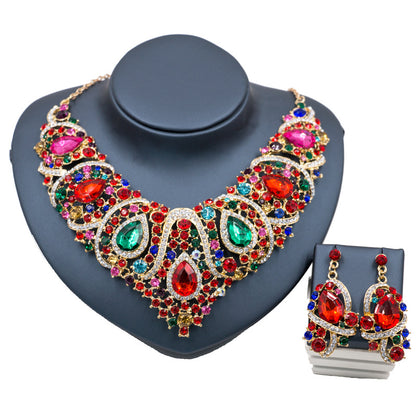 colorful bride necklace, earring set, alloy color plating