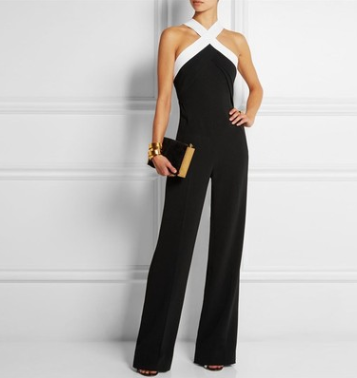 sexy jumpsuit missing shoulder color matching waist jumpsuit trousers