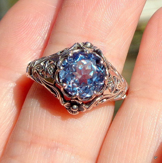 Luxury Blue Crystal Rings for Women Creative Female Flower Ring Jewelry