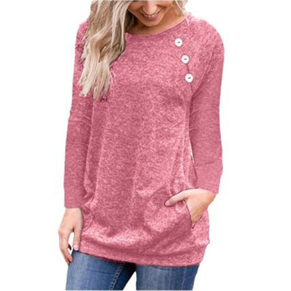 Loose Long Sleeve Top Round Neck Hem