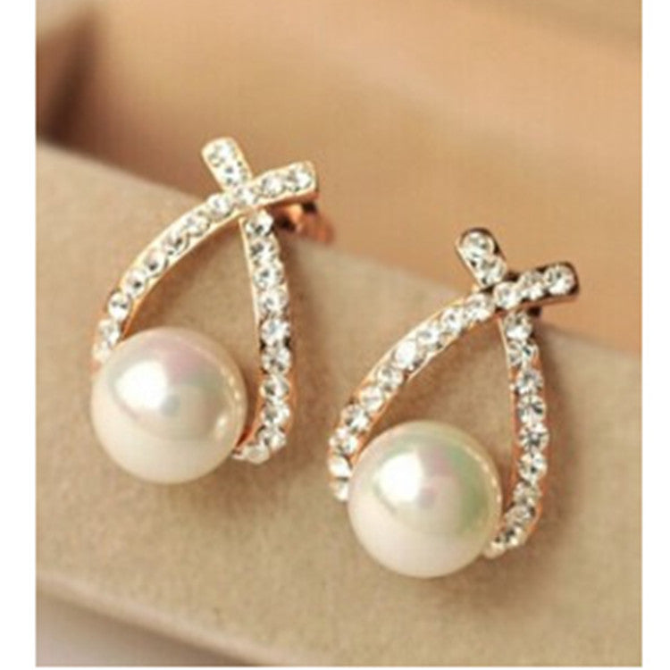 Cross pearl drill earrings