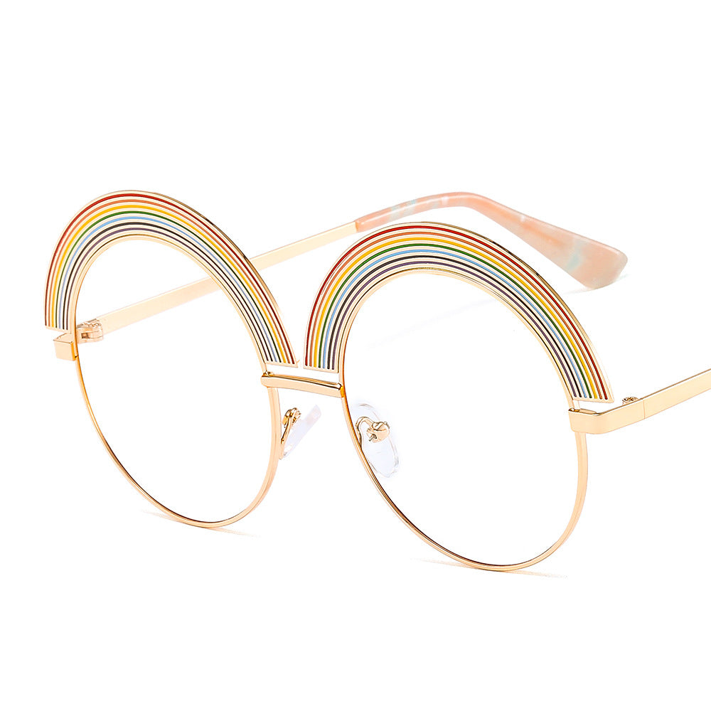 Metal rainbow large round frame sunglasses