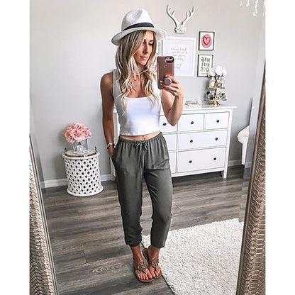 Lace-Up Cropped Low-Rise Slacks