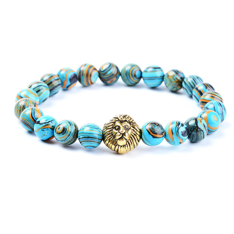 Blue Malachite Lion Head Beaded Bracelet